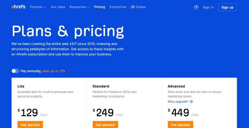 pricing ahrefs backlink