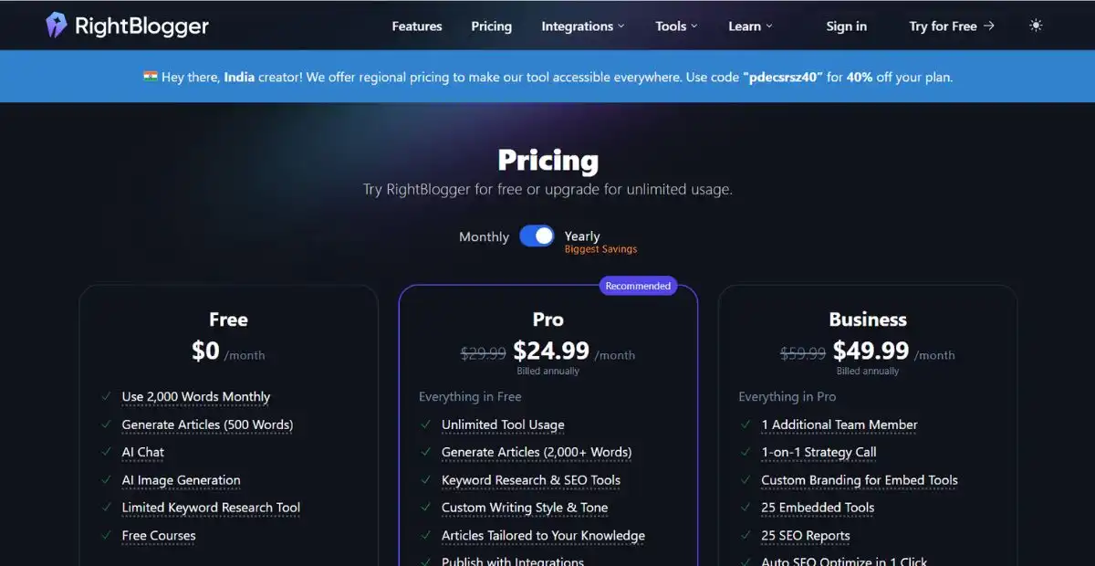 RightBlogger price