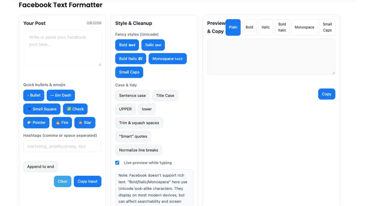 facebook text formatter tool